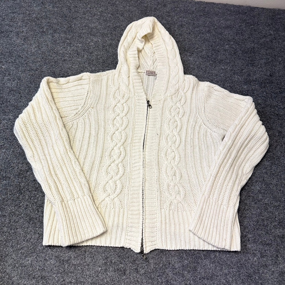 Arizona Sweater Womens XL Cream Cable Knit Full Zip Hooded Cardigan Casual Cozy